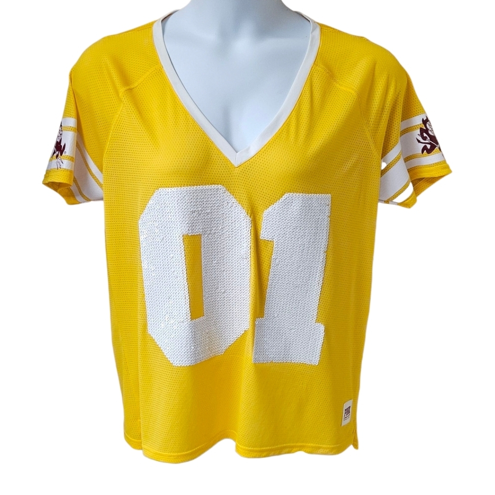PINK VS SPORTS APPEARL Yellow White Sequin #01 Arizona State Dare Devils Jersey - Picture 2 of 16